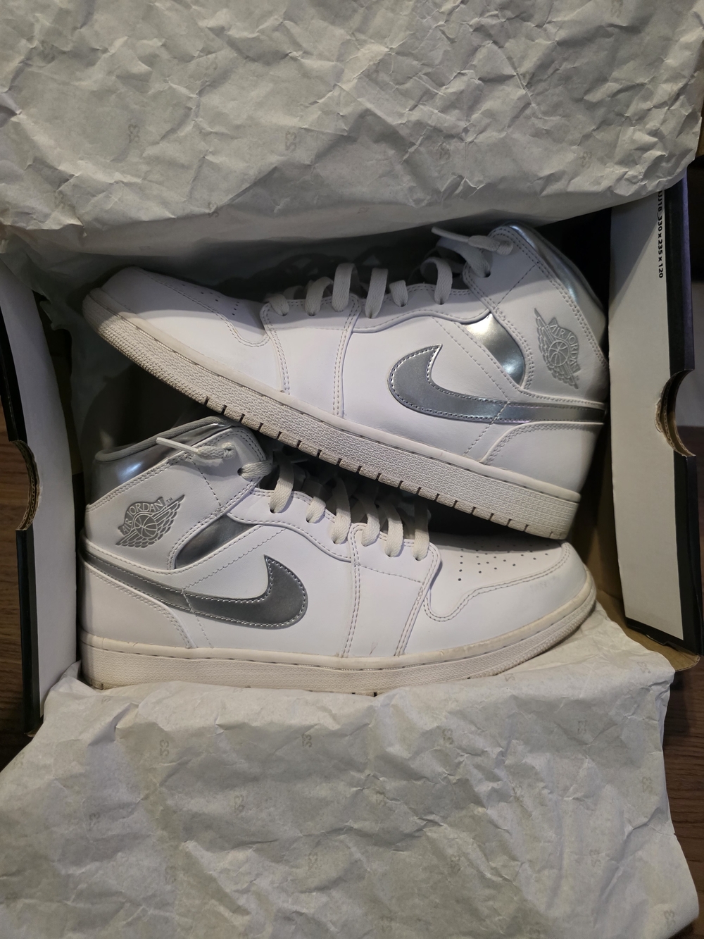 Air Jordan 1 Mid White & Silver Men's Sneakers